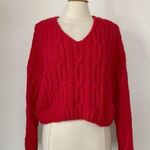 Cupcake Clothing Co. Solid Red Cable Knit V-Neck Cropped Sweater Photo 0