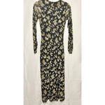 AFRM Tezza Black & Yellow Floral Ruched Mesh Bodycon Midi Dress XS Photo 2