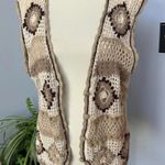 Crochet Button Up Sweater Vest Cream Tan Brown Grannycore size‎ Large Photo 0