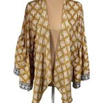 Elan Kimono Cardigan Satin Mustard Cream Bell Sleeve One Size Photo 0