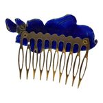 Vintage 80s Cloisonné Enamel Floral Art Noveau Hair Comb Hair Accessories Neon Blue Photo 6