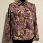 Christopher & Banks EUC  Purple and Brown Tie Dye Leaf Button Down Jacket size SP Photo 0