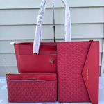 Michael Kors MK Maisie Large 3 in 1 Leather Tote Bag - Flame Red Photo 0