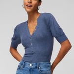 White House | Black Market WHBM Elbow Sleeve Cashmere Blend Puff Henley Sweater Blouse V-Neck Fuzzy Ribbed Photo 0