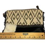 Myra Bag Southwestern Aztec Cowhide Leather Fringe Wristlet Clutch Black White Photo 3