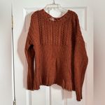 Aerie Open Back Ribbon Tie Cable Knit Cozy Rust Brown Wool Blend Sweater Medium Photo 2