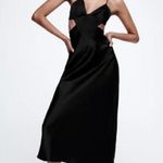 ZARA NEW Black Silk Satin Sleeveless Cutout V Neck Strappy Midi Slip Dress Sz XS Photo 2