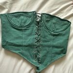 LIONESS Stylish Green Lace-Up Corset Top Photo 1