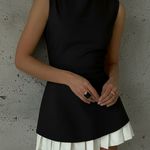 Black & White Sleeveless Pleated Skirt Dress Photo 0