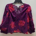 A New Day Size XL Purple and Red Bright Floral V-Neck Blouse. Preloved Photo 0