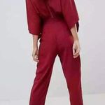 ASOS DESIGN Jumpsuit Burgundy Red Kimono Sleeve Peg Leg SZ 10 Holiday Xmas Party Photo 1