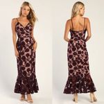 Lulus NEW Alluring Dream Dark Purple Floral Mesh Lace Trumpet Midi Dress Photo 10