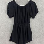 Oak + Fort  Women's Romper Solid Black Shorts Size OS Crinkle Elastic Off Shoulde Photo 2