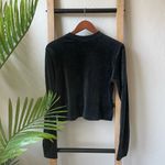 Nike Sportswear Black Velour Cropped Long Sleeve Top Logo Crewneck Photo 6