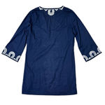 Anya Hindmarch Beach NWOT Tunic Dress Coverup Navy Blue Boho White Cotton Small Photo 1