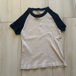 Brandy Melville  tan and navy bella short sleeve crop top Photo 1