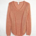 Chico's V-Neck Sequin Orange Open Knit Sweater Size M Photo 0