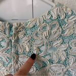 Vintage Richilene Beaded Pearls Pleated Lace Short Sleeve Dress Gown Blue White Photo 7