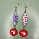 Red Lip Charm Faux Pearl & 1989 Beaded Earrings Photo 1