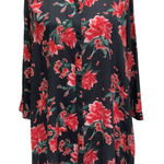 ZARA  Woman Blue Orange Floral Button Up Blouse‎ Size M Collared Flowy Semi Sheer Photo 0