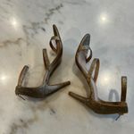 Kelly & Katie Kelly &‎ Katie Glitter Strappy Stiletto Heels Gold Sparkle Ankle Strap Sandals Photo 4