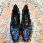 Stuart Weitzman FOR MR. SEYMOUR Vintage Blue Silk Tie Print Suede Heels 8 AAA Photo 2