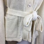 Cassin 100% Linen Ivory Woven Long Sleeve Belted Cardigan Sweater M Size M Photo 5