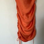 ZARA Orange Ruched Satin Slip‎ Mini Dress Size XS Adjustable Cowl Neck Photo 6