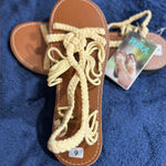 Plaka Braided Rope Flat Sandals Tan & Cream | Women’s Size 9 | NWT Photo 0