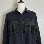 ZARA  Woman Western Black Denim Studded Fringe Jacket, Sz Small Photo 3