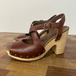 UGG  Womens Sandals 8 Leather Strappy Wood Block Heel Peep Toe Stud Boho Nadia Photo 1