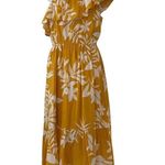 Old Navy Gold Tropical Print Hibiscus Ruffle Midi Dress Photo 1