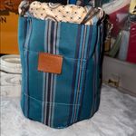 ETRO Milano Paisley Drawstring Clutch with Brown Leather Accents Blue Photo 8