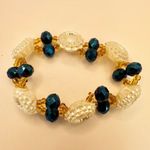 white and blue beaded floral vintage bracelet Blue Photo 5