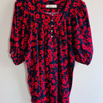 Loft red and black puff sleeve blouse with a floral or daisy print size Large Photo 0
