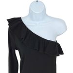 J.Crew Womens Ribbed Ruffled Neck One Shoulder Top Blouse Black Size Medium NWT Photo 3