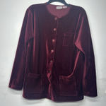 RUSS Women’s Size Large Pajama Top Burgundy Velour Corduroy Button Front Red Photo 0