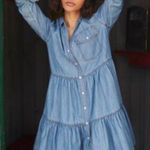 Veronica Beard Atari Chambray Tiered Denim Shirt Dress Blue Size 12 Photo 0