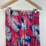 Anthropologie Lilka Small Cropped Pants Tropical Palm Leaf Print Bright Pink Blue Wide Leg Photo 6