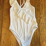 Cupshe Women's White Ruffle One Piece Double Crisscross Mid Cut Swimsuit Small Photo 0