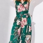 Free People  Jumpsuit Satin Romper Floral Green Playsuit Plunge Belted Size 0 Photo 0