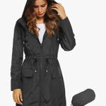 Women’s Hooded Packable Rain Coat Black Size L Photo 0