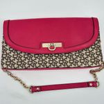 DKNY Signature Chain Clutch Shoulder Bag Chino Fabric Pink Lthr 742315301 Photo 6