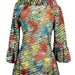 Share Damee Tunic Size Small Blue Black Semi Sheer Ruffle Sleeve Button Front Ab Photo 2