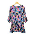 Aakaa Floral Dolman Sleeve Mini Tie Waist Multicolor Swing Dress Women Size XL Photo 3