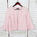 Nine West Striped Open Front Crop Blazer Jacket 3/4 Flared Sleeve Red White 8 Photo 7