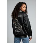 Kendall + Kylie Black Satin Bomber Jacket West Side California Map Embroidery L Photo 3
