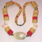 Vintage Retro Wooden Flat Beads Shell Beaded Huge Pendant Boho Necklace Red Photo 6