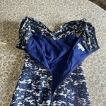 Rickie Freeman for Teri Jon Blue and White Patterned Midi Dress Size 10 Photo 2