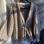 Vintage 1990s Argyle Chunky Knit Oversized Cream Cardigan Sweater XL Academia Brown Photo 0